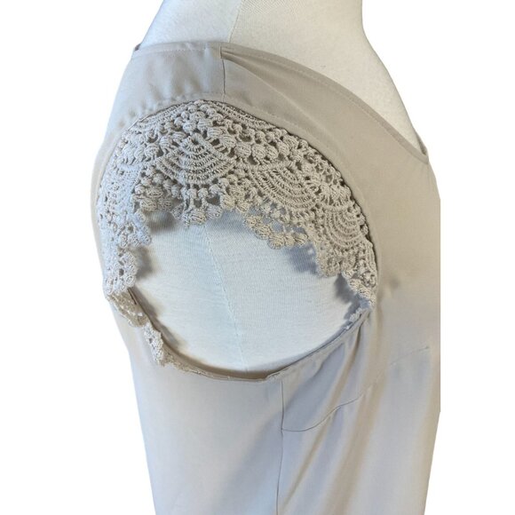 Daniel Rainn Scoop Neck Crochet Cap Sleeves Front Pleat Detail Lined Top Medium - Picture 5 of 10